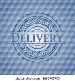 Delivery blue emblem with geometric background. Vector Illustration. Detailed.