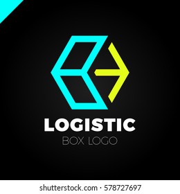 Delivery Box With Arrow Logo. Colorful Line Style