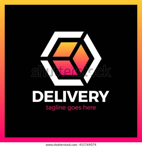 Delivery Box Arrow Logo. Gradient red cube with\
white arrow