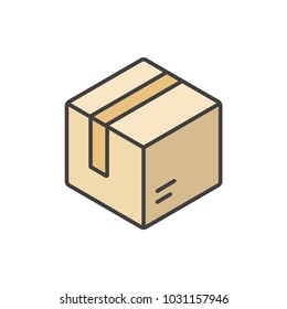 Delivery box, cardboard flat line colored icon.