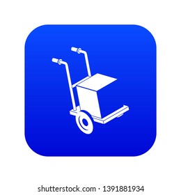 Delivery box cart icon blue vector isolated on white background