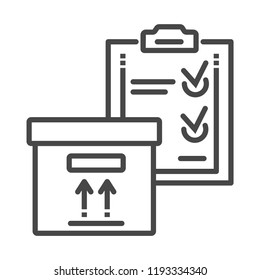 Delivery box check list icon. Outline delivery box check list vector icon for web design isolated on white background