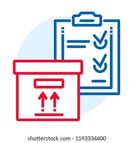 Delivery box check list icon. Outline delivery box check list vector icon for web design isolated on white background