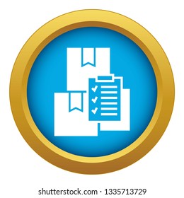 Delivery box checklist icon blue vector isolated on white background for any design