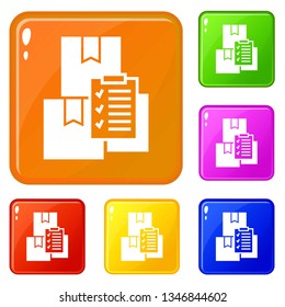 Delivery box checklist icons set collection vector 6 color isolated on white background