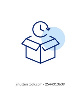 Delivery box and clock. Timed on schedule delivery, fast shipment. Pixel perfect, editable stroke icon