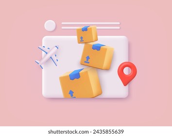 Delivery box coming out from screen. Delivery package shipping. Online shopping. 3D Web Vector Illustrations.