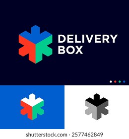 Delivery Box consists of three color arrows. Postal service icon. Mail and parcels delivery symbol. 