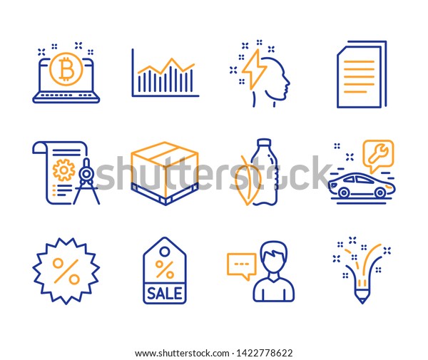 Delivery box, Copy files and Discount icons simple\
set. Car service, Brainstorming and Divider document signs. Sale\
coupon, Bitcoin and Water bottle symbols. Line delivery box icon.\
Colorful set