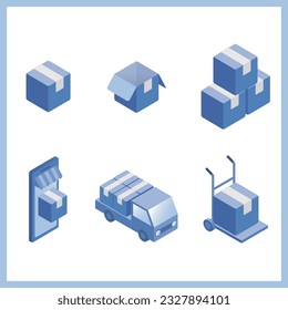 delivery box courier store icon illustration set
