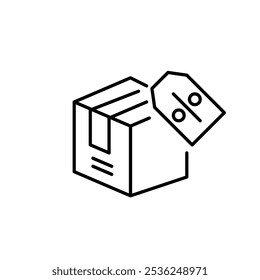 Delivery box and discount price tag with percent symbol. Shopping and shipment deals. Pixel perfect, editable stroke icon