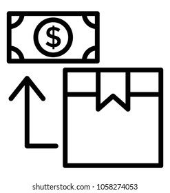 A delivery box with dollar banknote concept of money back guarantee service