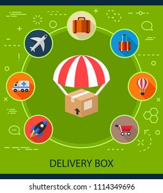 Delivery box flat icons concept. Vector illustration. Element template for design.