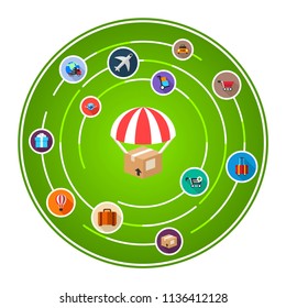 Delivery box flat icons concept. Vector illustration. Element template for design.