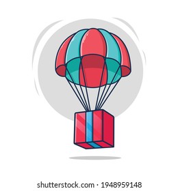 caja de entrega volando con ilustración de icono de paracaídas