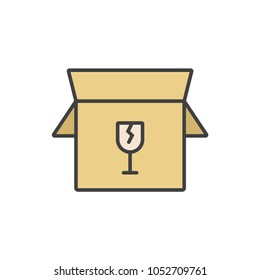 Delivery box, fragile flat line colored icon.