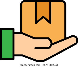 Caja de entrega en el icono de la mano para el servicio de logística