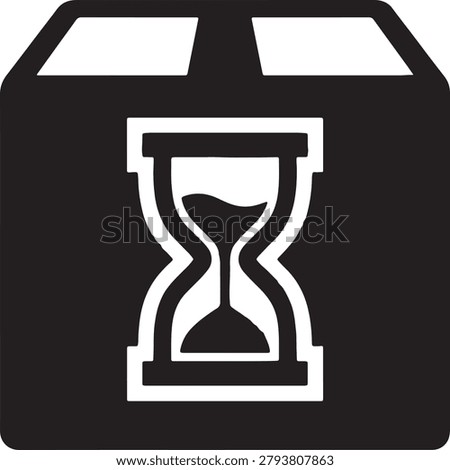 Delivery box with hourglass showing time constraint or shipping.