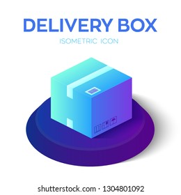 Delivery box icon. 3D isometric cardboard box. Delivery packaging box. Created For Mobile, Web, Decor, Application. Perfect for web design, banner and presentation. Vector Illustration.