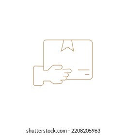 Icono de la caja de entrega. Icono del paquete de retención manual. Paquete de entrega a domicilio, paquete de paquete. Courier entrega el paquete al cliente. Icono de caja de cartón vectorial. Parcela, entrega, movimiento. Diseño gráfico de calidad superior.