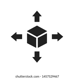 Delivery box icon isolated. with four arrwos. Shippind template element. EPS 10