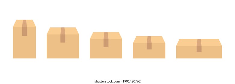Delivery box isometric set icon. Carton container elements collection. Packaging closed box symbol. Cardboard isometric icon. Vector isolated on white.