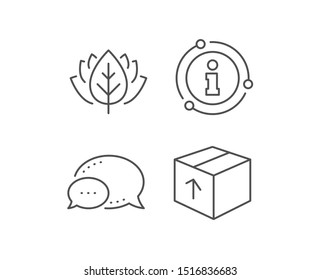 Delivery box line icon. Chat bubble, info sign elements. Logistics shipping sign. Parcels tracking symbol. Linear package outline icon. Information bubble. Vector