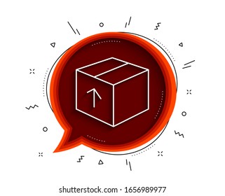 Delivery box line icon. Chat bubble with shadow. Logistics shipping sign. Parcels tracking symbol. Thin line package icon. Vector