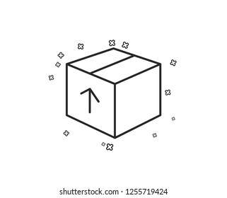 Delivery box line icon. Logistics shipping sign. Parcels tracking symbol. Geometric shapes. Random cross elements. Linear Package icon design. Vector