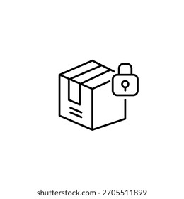 Lieferbox und Schloss. Sicherer Versand, Geschützter Shopping. Pixel perfekt, bearbeitbares Strichvektorsymbol