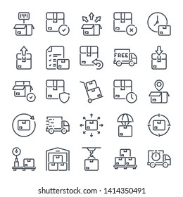 Delivery Box and Logistics related line icon set. Shipping and Distribution linear icons. Storage and Logistic outline vector signs and symbols collection.