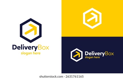 Delivery box logo design. Logistics box concept vector design with abstract arrow up modern symbol graphic icon