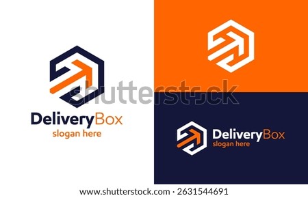 Delivery box logo design. Logistics box concept vector design with abstract arrow up modern symbol graphic icon