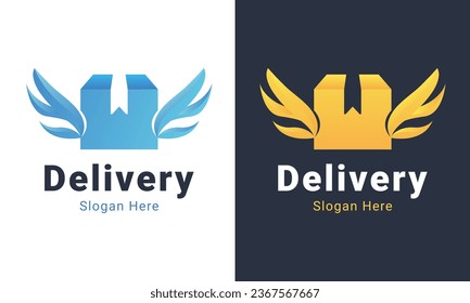 Delivery Box Logo Design Box with Wings Logotype Logistic