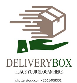 Lieferbox Logo mit Hand und schnellem Symbol. Dieser Vektor ist für Geschäft, Geschäft und Geschäft geeignet.
