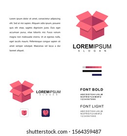 Delivery Box logo template. Abstract material design. Vibrant pink red colors. Package symbol concept. Vector Open Box icon for your website, app, game.