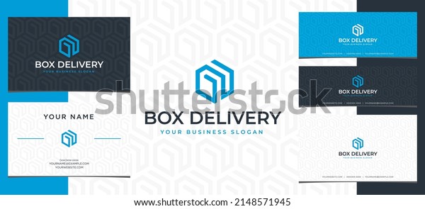 Delivery box logo template with business card and\
social media banner