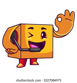Delivery Box Mascot Wearing Headshet as customer support