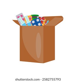 Delivery Box, Medicine Flat Vector Illustration - Isolated