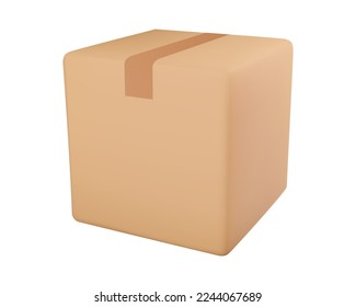 Delivery box on isolated background. Cardboard or carton realistic delivery boxes with scotch tape and labels. 3d realistic package boxes. Vector illustration