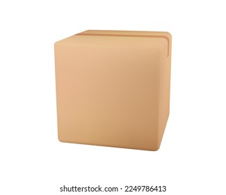Delivery box on isolated background. Cardboard or carton realistic delivery boxes with scotch tape and labels. 3d realistic package boxes. Vector illustration