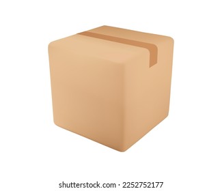 Delivery box on isolated background. Cardboard or carton realistic delivery boxes with scotch tape and labels. 3d realistic package boxes. Vector illustration