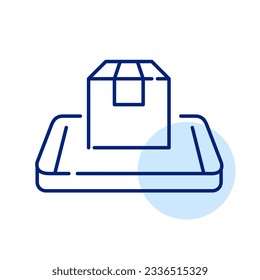 Delivery box on isometric smartphone. Parcel shipment tracking app. Easy to use. Pixel perfect icon