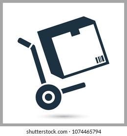 Delivery box on wheelbarrow simple icon for web and mobile design