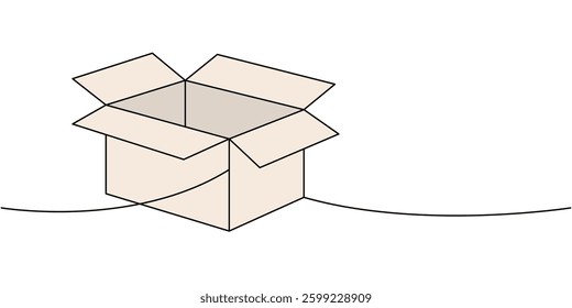 Delivery box one line colored continuous drawing. Carton delivery packaging box. Vector illustration.