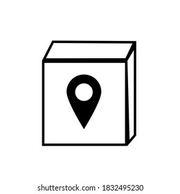 Delivery box outline vector icon.  Transportation sign. Cargo element. Navigation marker. Pointer pin. Distribution shipping. Flat simple line design illustration.