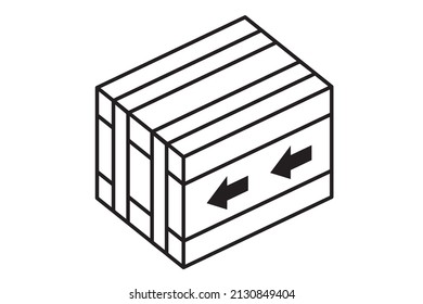 Delivery box outline vector icon. Black and white simple delivery container design with arrows, isometric projection. Cardboard box icon