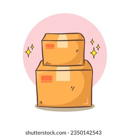 Delivery box package icon vector illustration. Hand drawn cartoon style.