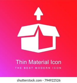 Delivery box package opened with up arrow red and pink gradient material white icon minimal design