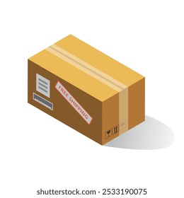 A delivery box placed on a clean white background showing the small dimensions and features commonly used for commercial shipping and logistics purposes.